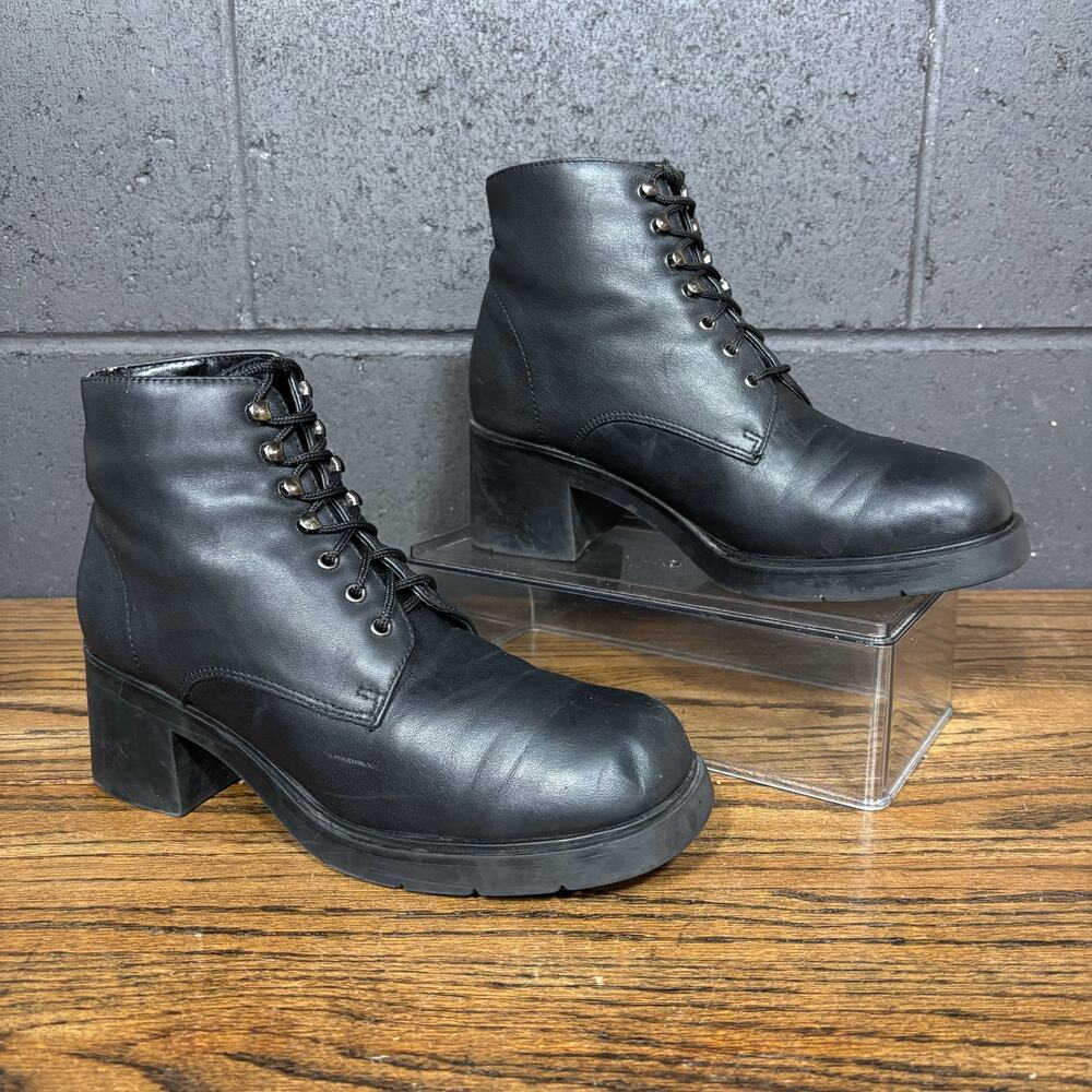 Vintage Y2K Naturalizer Black Leather Lace Up Chunky Ankle Boots Women’s 8.5 W